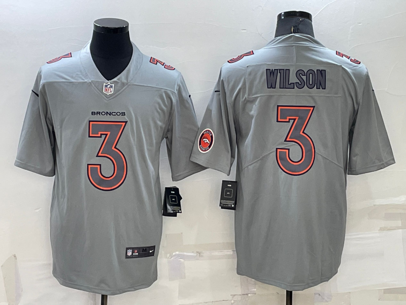 Men's Denver Broncos #3 Russell Wilson Grey With Patch Atmosphere Fashion Stitched Jersey Men's Denver Broncos #3 Russell Wilson Grey With Patch Atmosphere Fashion Stitched Jersey
